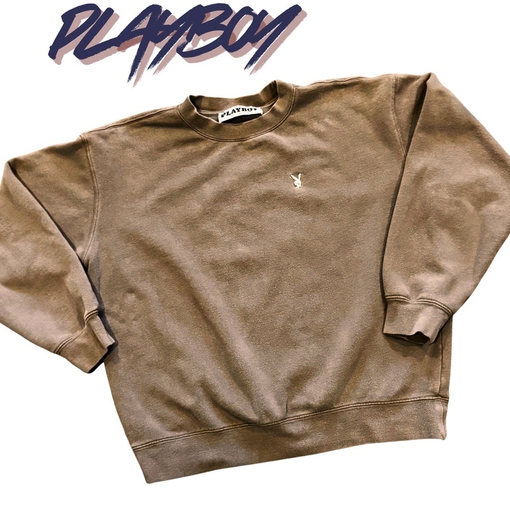 Playboy by PacSun Brown‎ Studded Bunny Logo Crewneck Sweatshirt Womens Medium